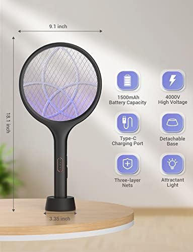 YISSVIC Electric Fly Swatter 4000V Bug Zapper Racket Dual Mode