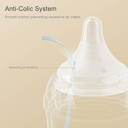 Gulicola Natural Glass Baby Bottle for Breastfeeding Babies, Newborn Anti-Colic Bottle Set with Slow Flow Nipple, 0-3 Months, 5 oz, 2 Pack - White