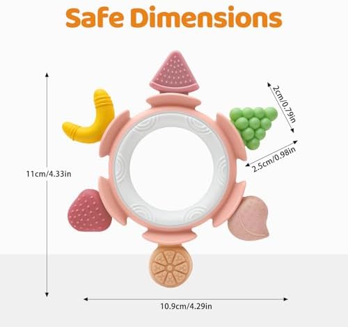 Baby Teething Toys for Babies 3-12 Months, Silicone Teething Rings for Babies, Infant Teether for Sore Gum Relief, Sensory Chew Toy Baby Teether, Baby Essentials Gift for Newborn Boys Girls, Pink