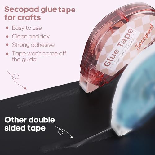 Secopad 0.3IN X 39FT Scrapbook Tape, 4 Pack Glue Tape, Light-Color Shell