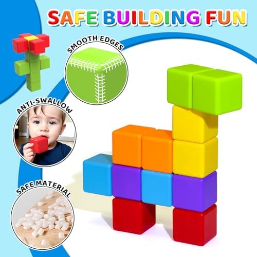 Magnetic Building Blocks Large, 1.65 inch Stacking Cubes for Toddlers
