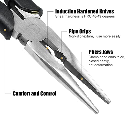 Long Needle Nose Pliers-6''&8'', with Wire Cutter, 2pcs
