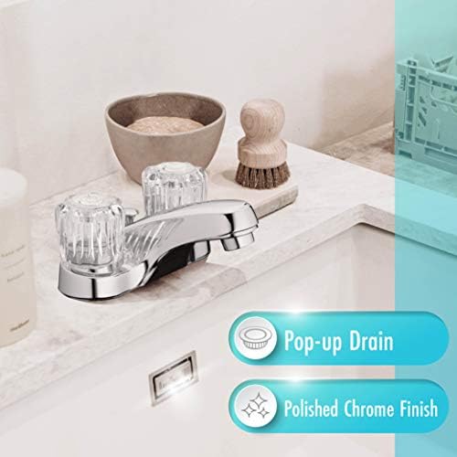 Aqua Vista Two-Handle Bathroom Sink Faucet, Chrome, Acrylic Handles