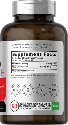 Horbäach Acetyl L-Carnitine 1500mg | 200 Capsules | Extra Strength