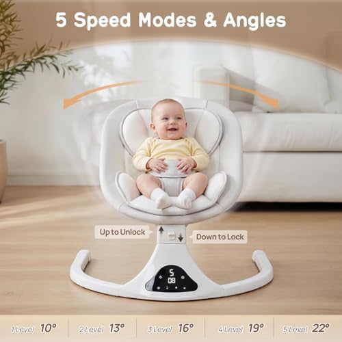 Electric Baby Swing with Remote Control,5 Speeds&Portable&Cozy(0-12M,Grey)