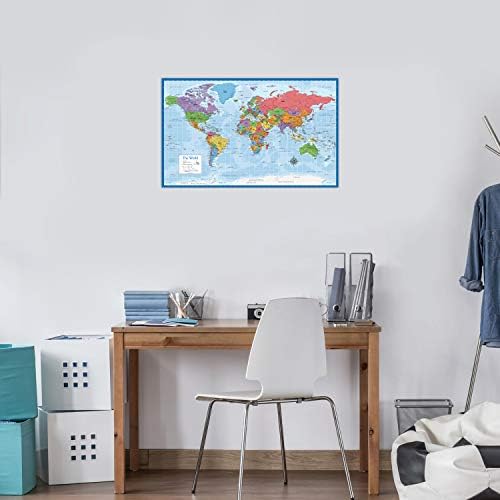 Laminated World Map Poster - Wall Chart Map of Earth - 18" x 29" (Blue)