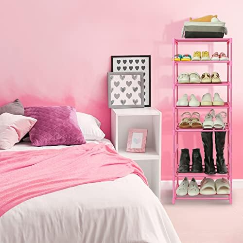 HITHIM 4-Tier Free Standing Pink Shoe Racks, Lightweight Stackable Shelf