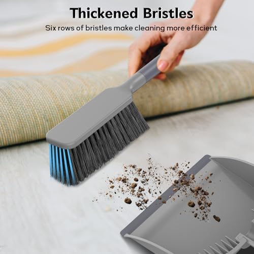 SetSail Small Dustpan and Brush Set with Comb Teeth Clean Pet Hair, Gray