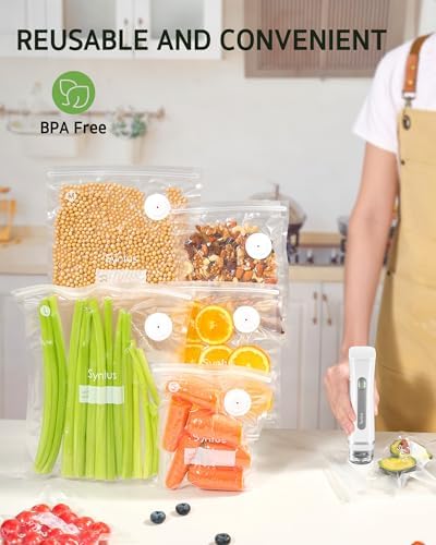 Syntus 60 Pcs Reusable Vacuum Sealer Bags for Food, S+M+L