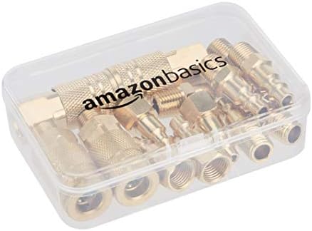 Amazon Basics Quick Connect Brass Air Coupler and Plug Kit, 1/4-Inch NPT Fittings, Air Compressor Accessories, 14 Count