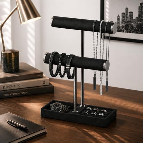 bussdis 2 Tier Bracelet Holder Display, Necklace Holder Organizer, Black