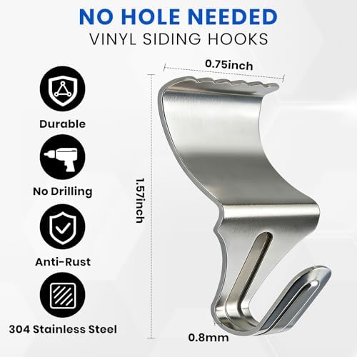 FURWEY Vinyl Siding Hooks, 20 Pack, Heavy Duty Stainless Steel