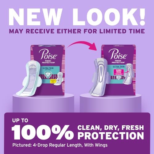 Poise Ultra Thin Incontinence Pads for Women, 5 Drop, Wings, Long, 60 ct
