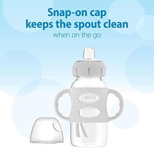 Dr. Brown's Wide-Neck Sippy Spout Bottle with Handles, Green & Gray, 2-Pack