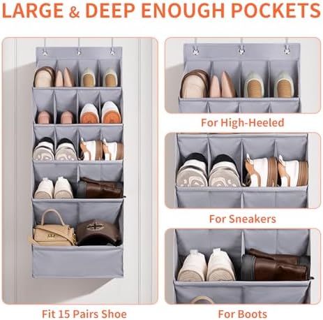 FENTEC 1 Pack Over-the-Door-Shoe-Organizers, Hanging Organizer Large Pocket