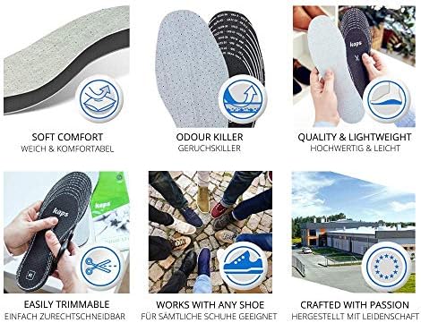 6 Pair Pack Anti Odour Shoe Insoles Set with Odor Eating Charcoal | Shoe Inserts | Kaps Odour Stop | Cut to Size
