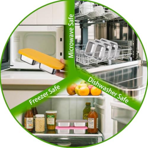 SUMERX 3 Pack Stainless Steel Snack Containers - 2 Compartment