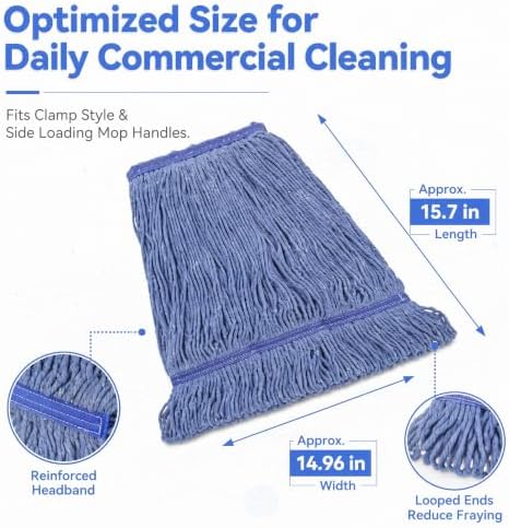 2 Pack Heavy Mop Replace Head，mop Head Replacement,Commercial mop Heads,Reusable Mop Head Refills-Replacement Mop Heads SuitableWet Industrial Blue Cotton Looped End String Head Refill (Blue)