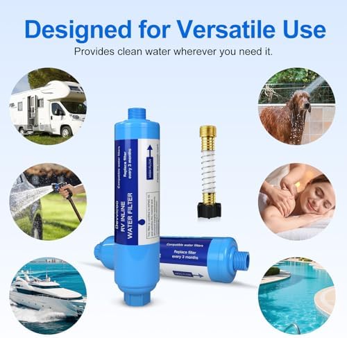 RV Water Filter, 2-Pack, Inline Hose Filter, NSF Tested Lead-Free