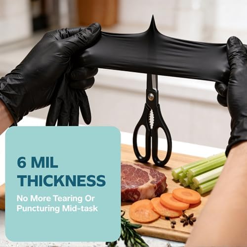 GUSTO Black Nitrile Gloves - Disposable Heavy Duty 6 Mil