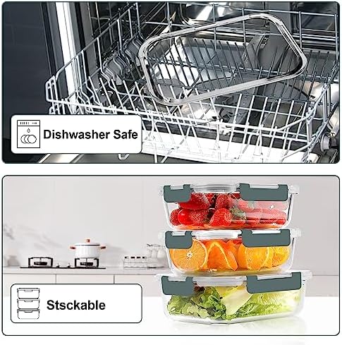 VERONES 10 PACK Glass Meal Prep Containers Set with Lids, Grey