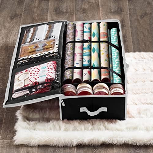 ZOBER Wrapping Paper Storage, Gift Wrapping Organizer Storage, Black/White