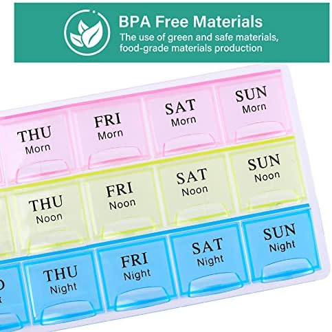 Large Weekly Pill Organizer 3 x A Day, Moisture-Proof 7 Day Pill Box