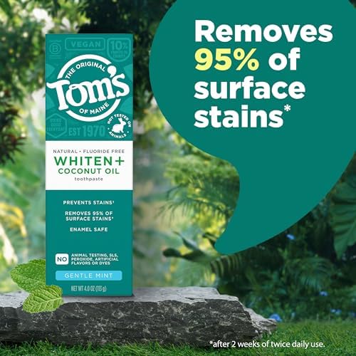 Tom's of Maine Whiten and Coconut Oil Toothpaste, Gentle Mint, 3 Pack, 4 oz