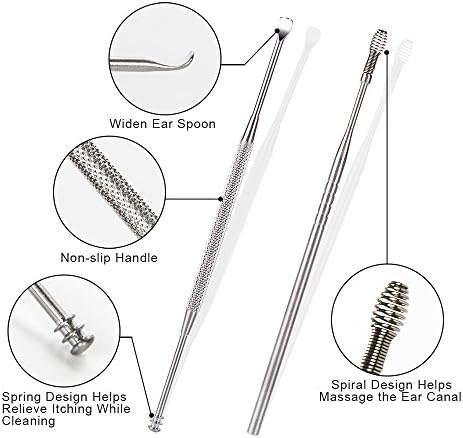 7 Pcs Ear Pick Earwax Removal Kit, BetyBedy Ear Cleansing Tool Set, Ear Curette Ear Wax Remover Tool with Cleaning Brush and Storage Box, Sliver