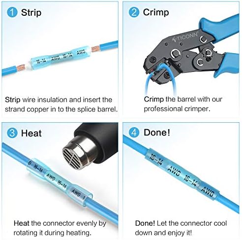 TICONN 100PCS Heat Shrink Butt Connectors, Crimp Wire Connectors Kit