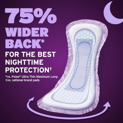 Poise Overnight Incontinence Pads for Women, 8 Drop, 96 ct