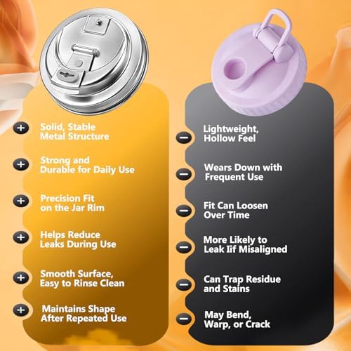 Wide Mouth Mason Jar Drinking Lids, Stainless Steel Sip Lid, 2 Pcs