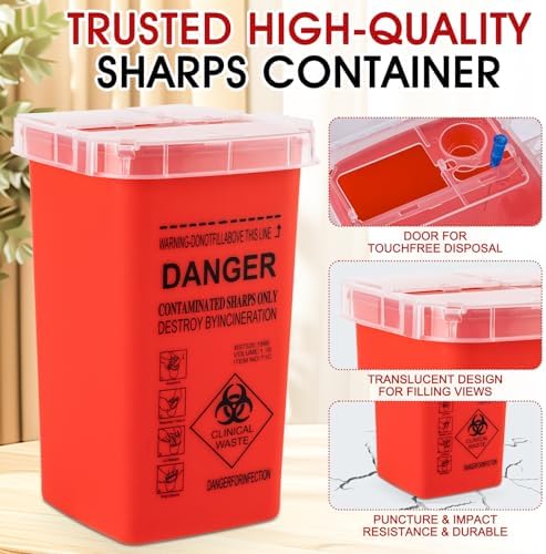 1 Quart (3-Pack) Sharps Container for Home Use, Needle Disposal Containers