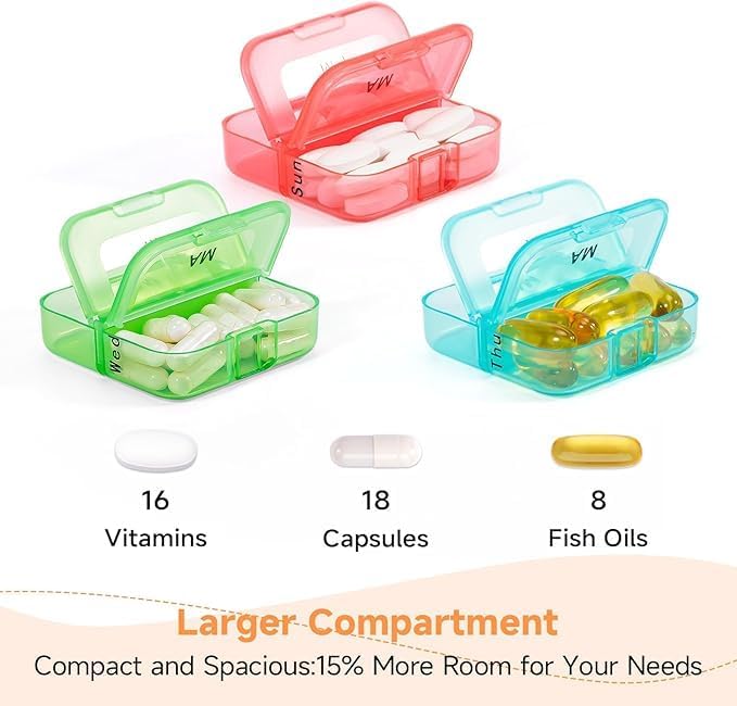Zoksi Weekly Pill Organizer 2 Times a Day, Wallet-Size Pill Case (AM&PM)