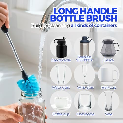 Holikme 4 Pack Bottle Brush 14.5" Long Handle Stainless Steel Brush,Blue