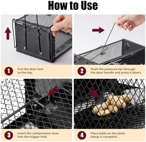 2 Pack Humane Rat Traps 12.5"x5.5"x4.5", Reusable Mouse Traps for Indoor/Outdoor Use, No-Kill Live Capture for Chipmunks, Rats, Mice