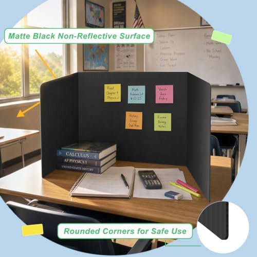 24 Pack Privacy Folders for Students, Black Desk Dividers for Classroom