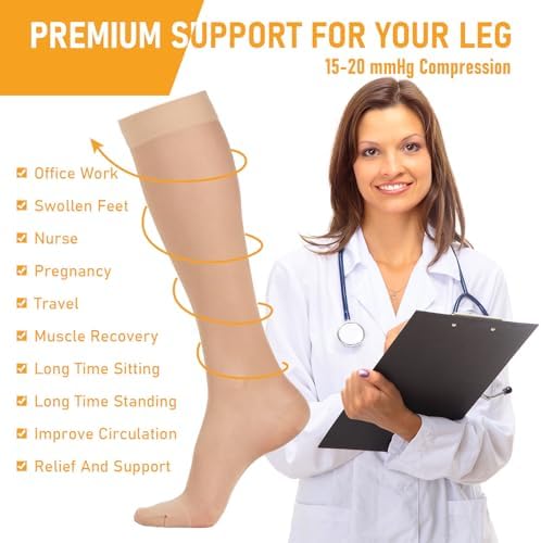 BSERA 2 Pairs Sheer Compression Socks for Women 15-20 mmHg Knee High