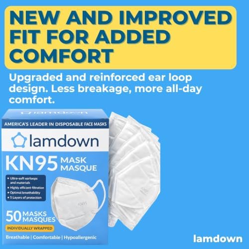 (50-Pack) KN95 Face Masks, Individually Wrapped, Premium Disposable Dust Mask, White