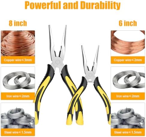 Long Needle Nose Pliers-6''&8'', with Wire Cutter, 2pcs