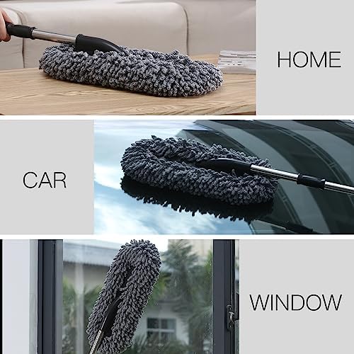 IPELY 3 Pack Large Microfiber Car Duster Exterior Scratch Free with Extendable, Car Duster Interior Multipurpose dust Cleaning