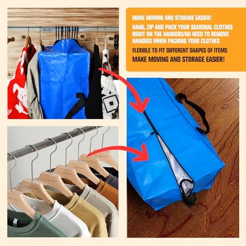 Heavy Duty Blue Moving Bags with Strong Zipper Handles Backpack Straps
