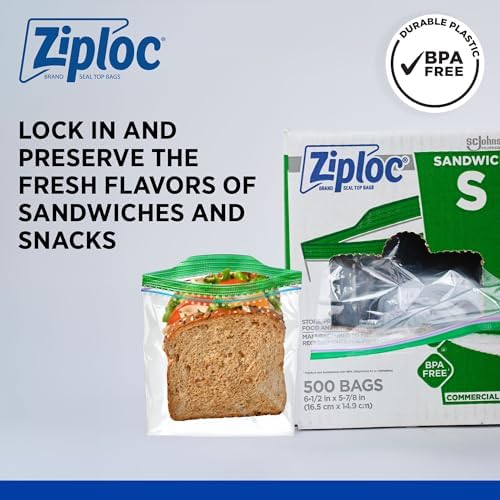 SC Johnson Professional Ziploc Sandwich Bags, Grip n Seal, Bulk 500 Count