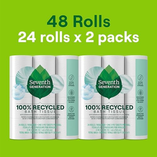 Seventh Generation Toilet Paper, 100% Recycled 2-Ply Bath Tissue, 48 Rolls