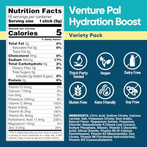 Venture Pal Sugar Free Electrolyte Powder Packets, Keto Friendly, 16 Sticks