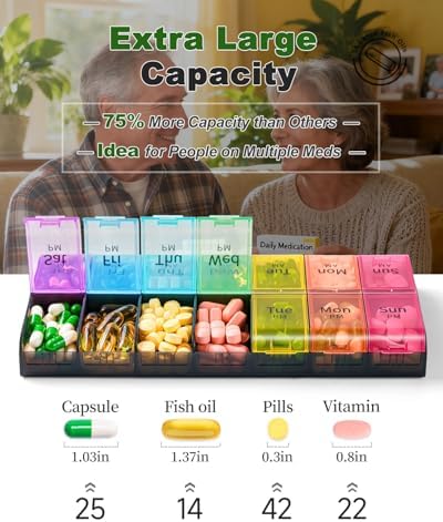 Extra Large Pill Organizer 2 Times a Day，Made for Seniors & High-Dose Users
