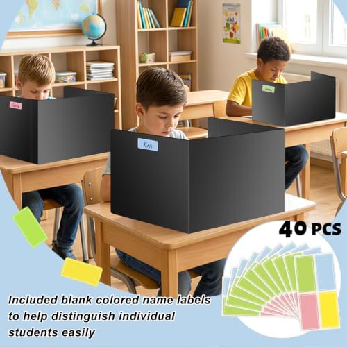 24 Pack Privacy Folders for Students, Black Desk Dividers for Classroom