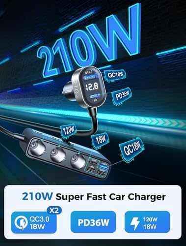 9 in 1 Cigarette Lighter Splitter, JOYROOM 210W Cigarette Lighter Adapter
