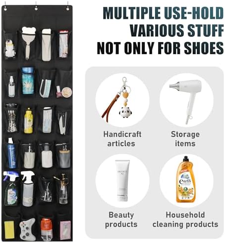24 Large Pockets Upgraded Over the Door Shoe Organizer, Enhanced Hanging Solution Holder Closets, Shoe Cabinets for Everyone