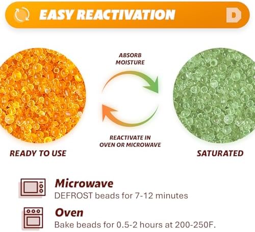 "Dry & Dry" [1 Quart] Premium Orange Indicating Silica Gel Desiccant Beads(Industry Standard 3-5 mm) - Rechargeable Silica Gel Beads(2 LBS)